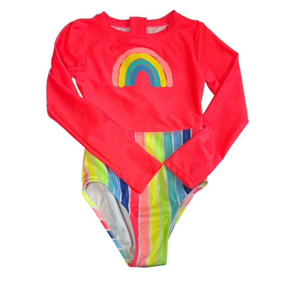 Like-New Cat & Jack Neon Rainbow Pride Long Sleeve Rashguard Bathing Suit, 6x